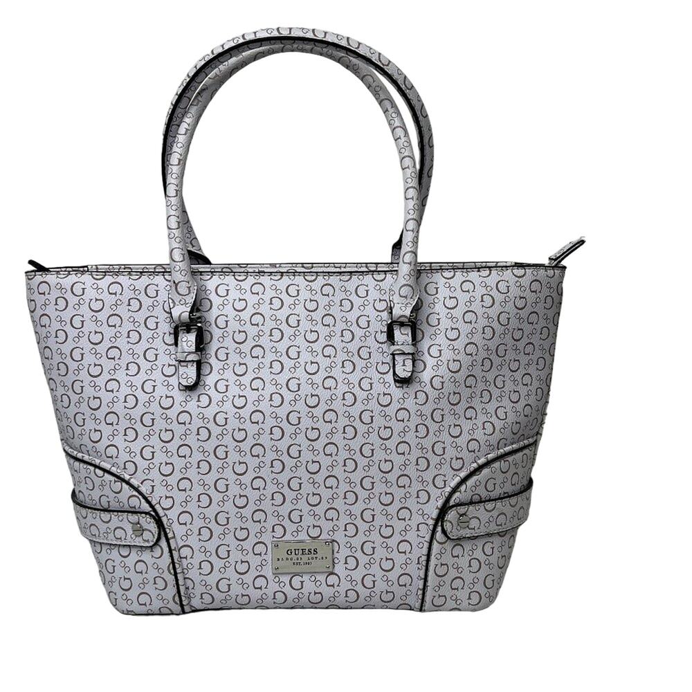 Guess All Over Print Logo Lilac Logo Tote Bag - Rare - Picture 2 of 7